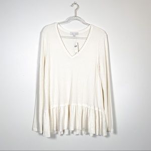 Anthropologie Tallie Peplum Waffle Top L